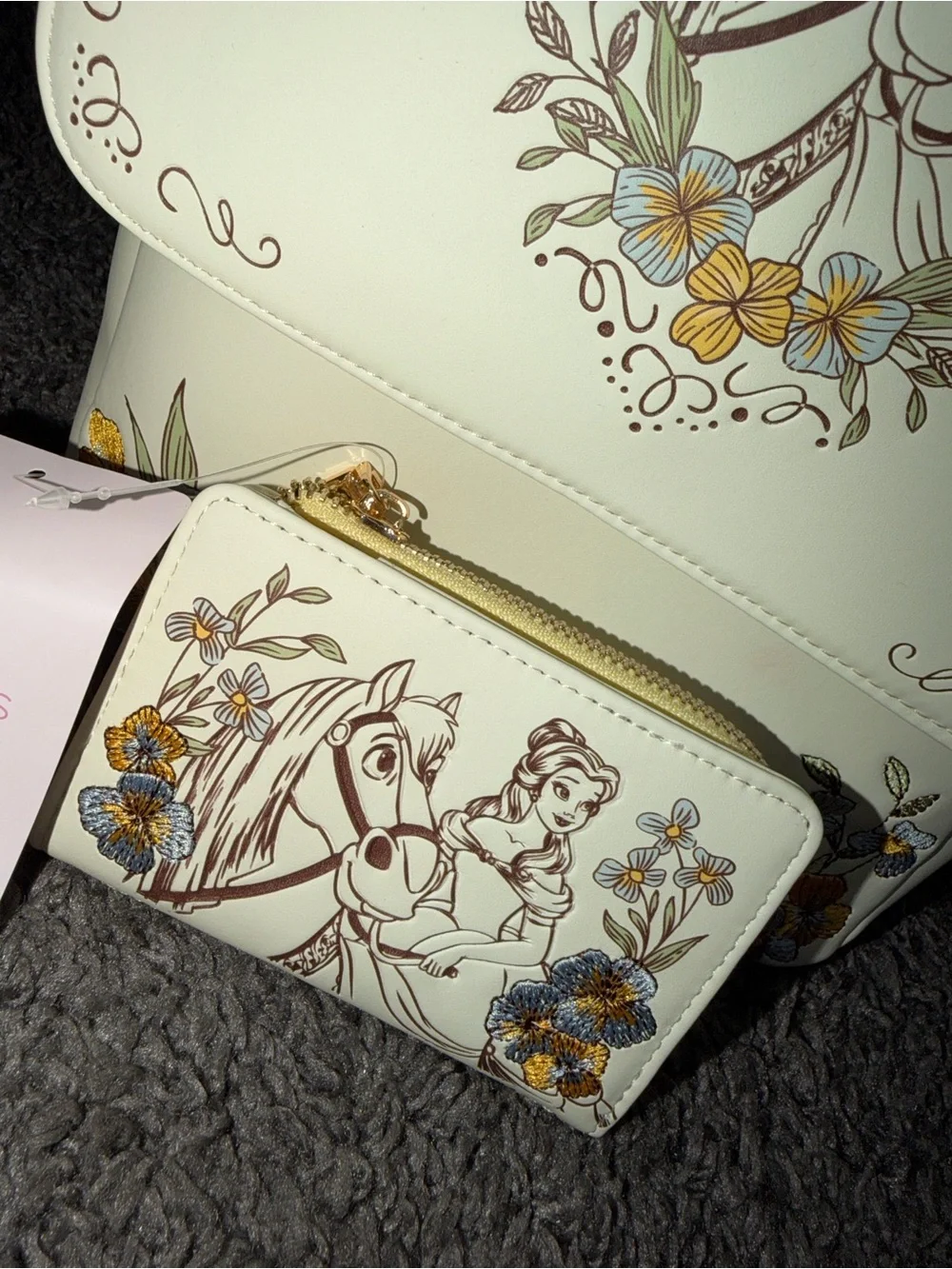 Loungefly Disney Belle White Floral Backpack & Wallet Set